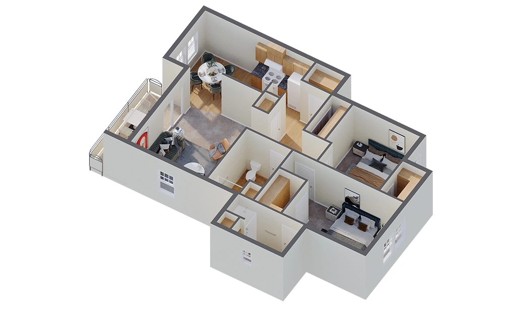 White-style cutaway 3D floor plan rendered by Lesmee