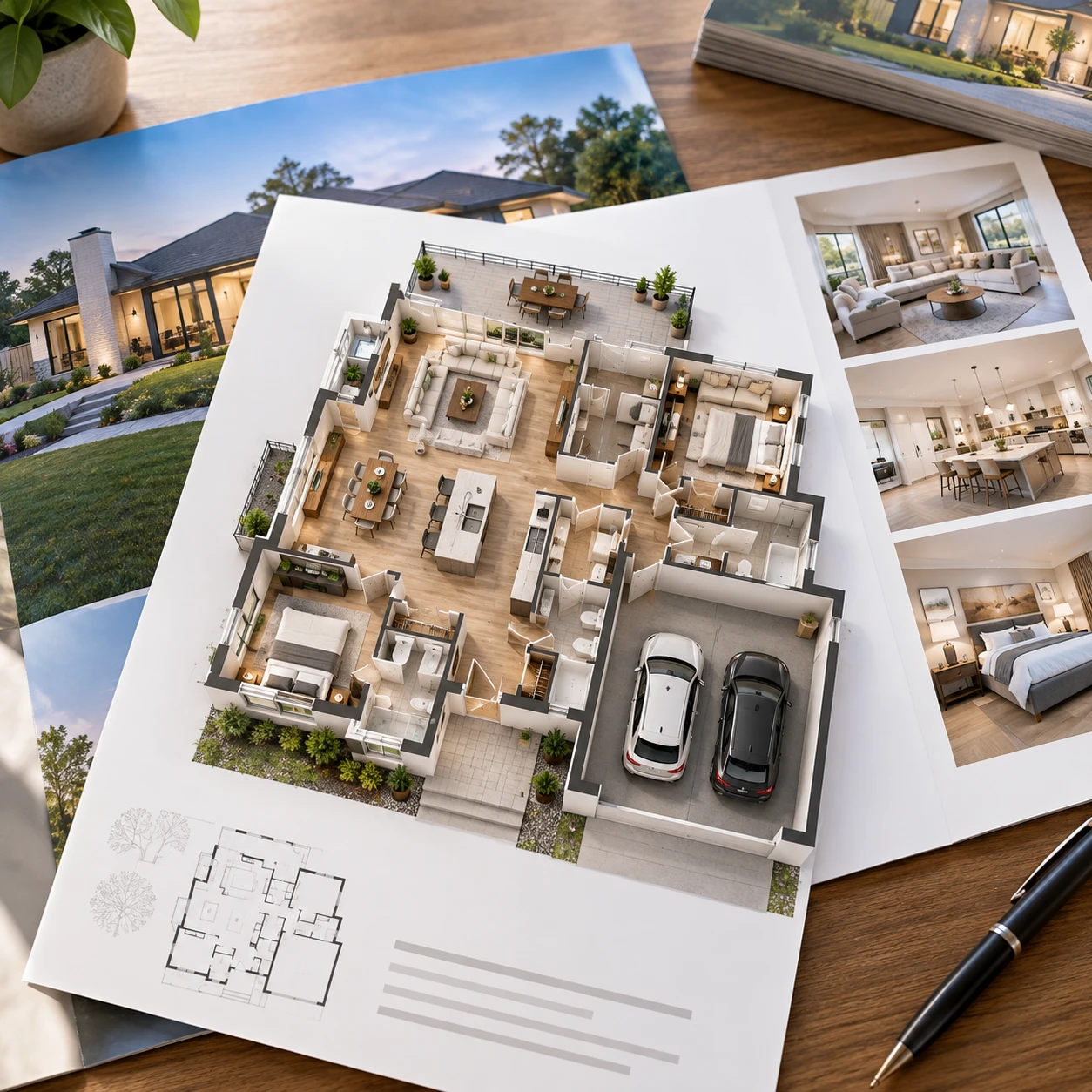 3D dollhouse floor plan presented with photos of the rooms